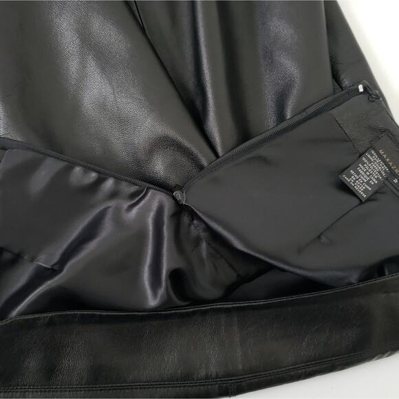 BCBGMaxAzria 100% Leather Pencil Skirt Black SIZE 2, Raw Hem, Lined, Zip Close - Picture 5 of 6